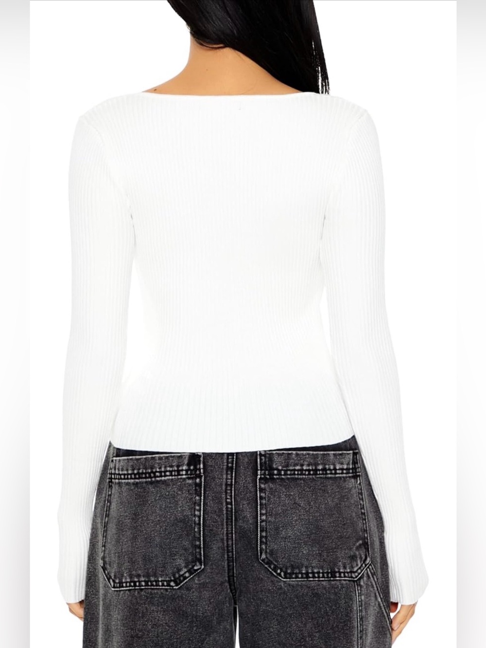 Forever 21 White Ribbed Square Neck Sweater - Picture 3 of 5